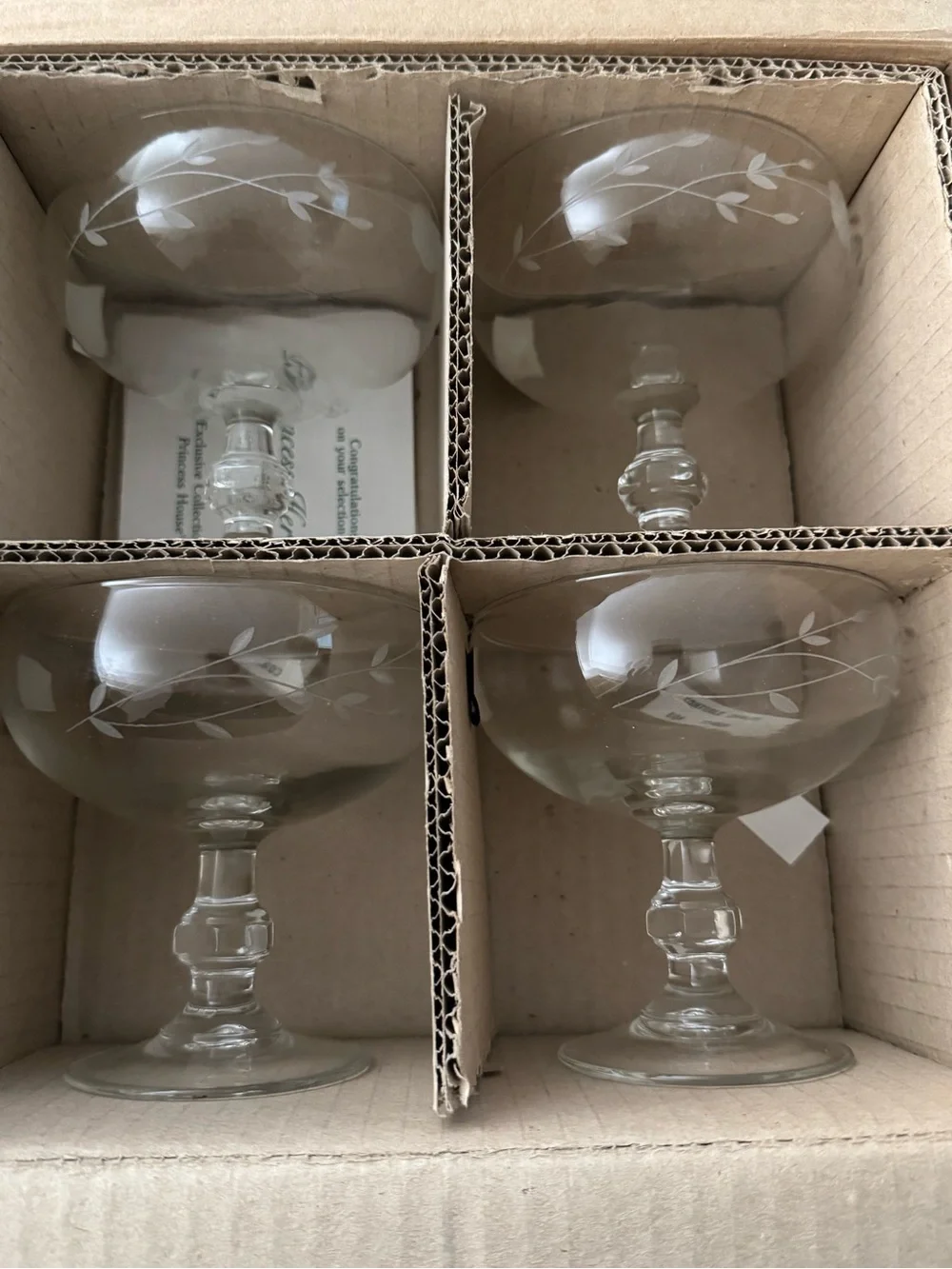 NWT VTG Princess House Heritage Crystal  Set of 4 #507 Original Box Stickers